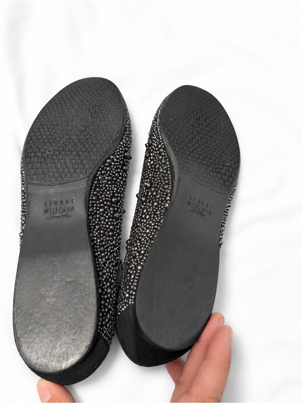 Stuart Weitzman Embellished Ballet Flats – Black Rhinestone Studded – Size 9 - Picture 6 of 10